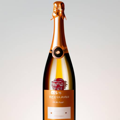 1. A photo of a champagne bottle with a label indicating it's high quality.